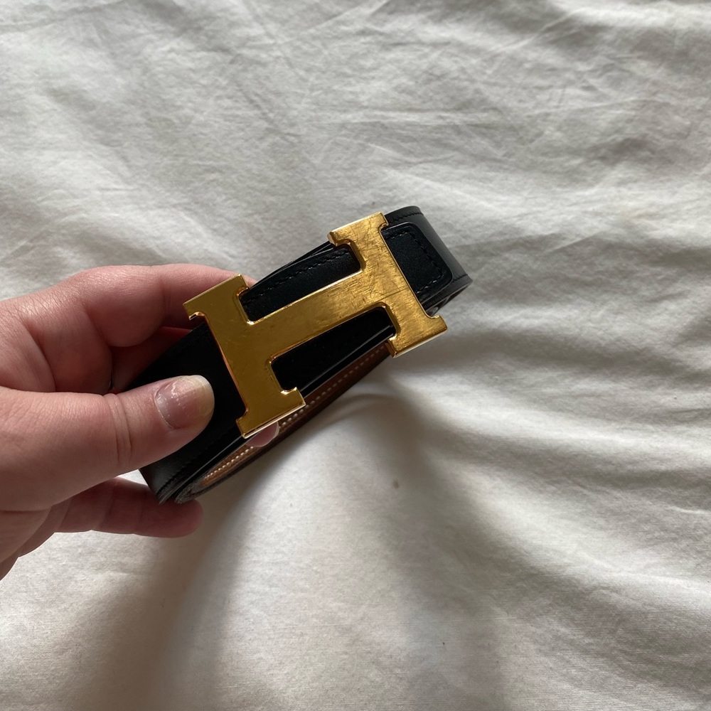 Hermes Reversible Belt, Black and Tan with Gold Hardware